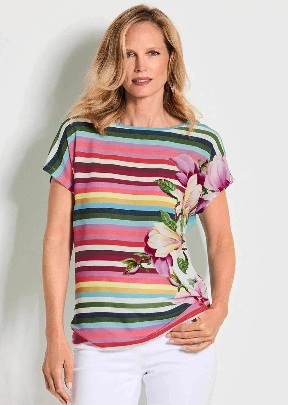 Blouse fluide avec fleurs et rayures