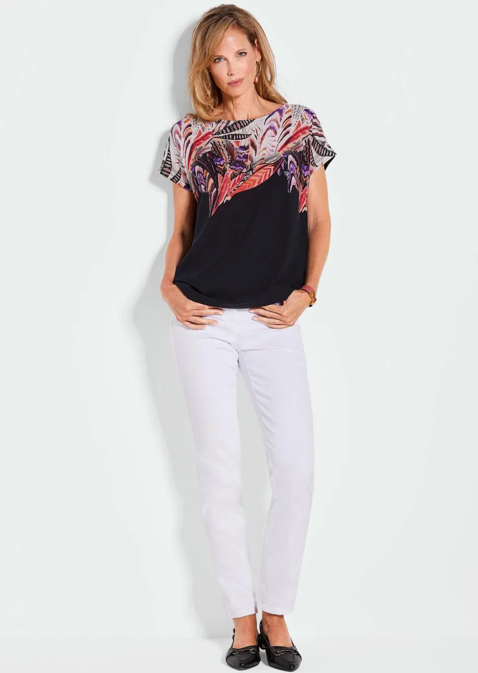 Blouse fluide avec imprimé raffiné, devant.
