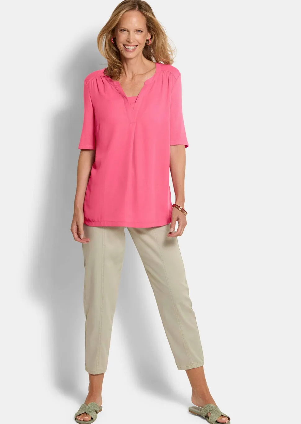 Blouse fluide confortable en voile et en jersey