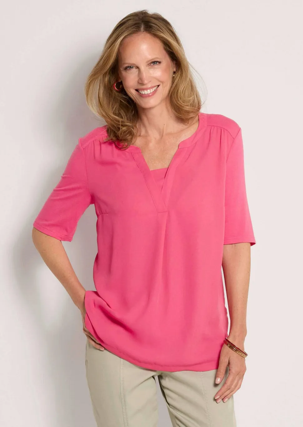 Blouse fluide confortable en voile et en jersey
