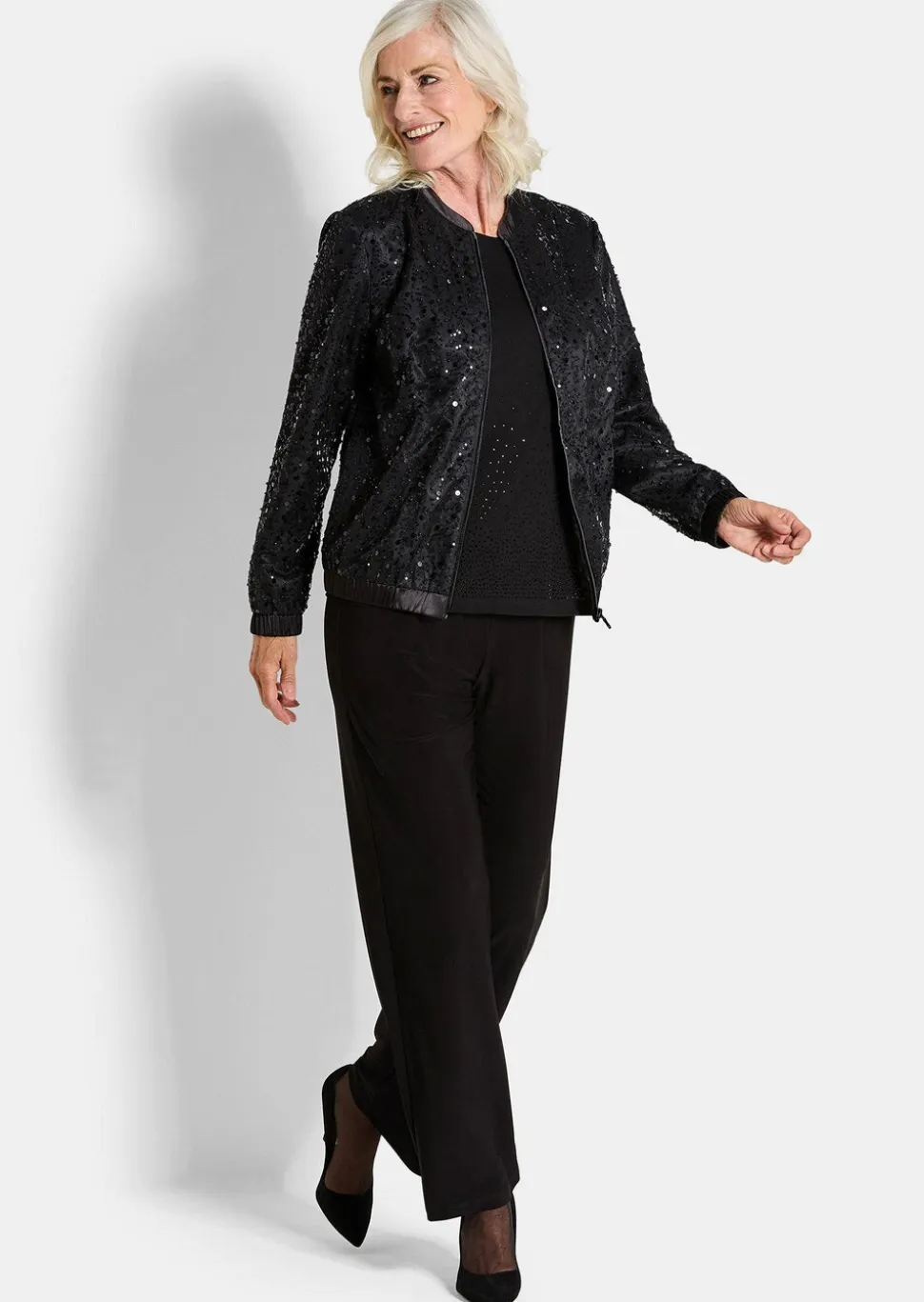 Blouson raffiné orné de perles et de paillettes