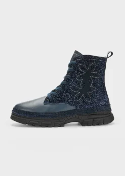 Bottines zippées avec ornement floral