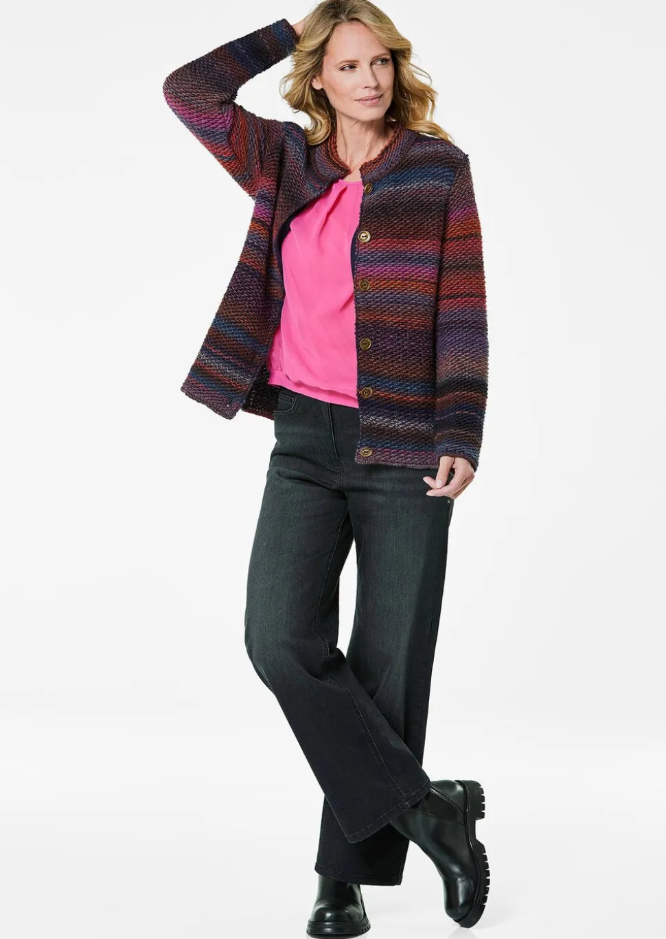 Cardigan en milleraies multicolores