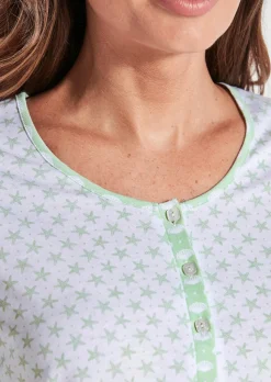Chemise de nuit à manches coudes, avec bande de boutonnage