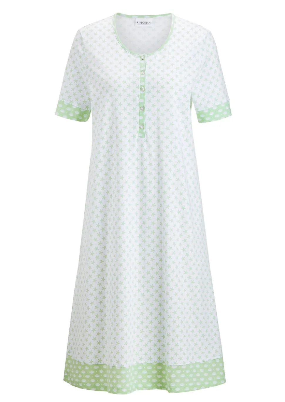 Chemise de nuit à manches coudes, avec bande de boutonnage