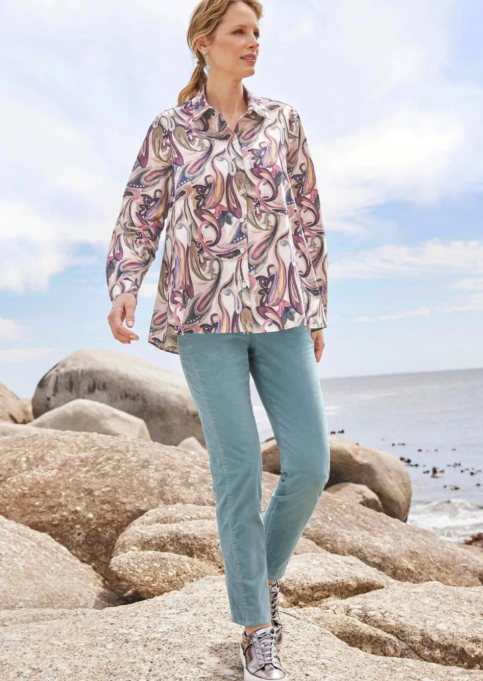 Chemisier à col chemise ample avec motif cachemire