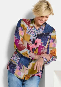 Chemisier en viscose agrémenté d'un mix de motifs