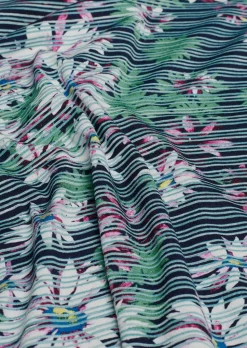 Confortable T-shirt imprimé de fleurs et rayures