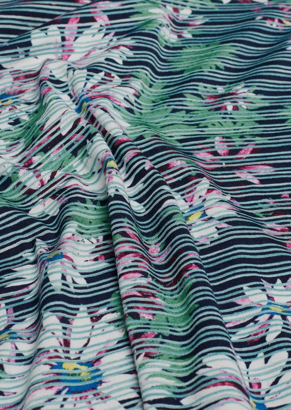 Confortable T-shirt imprimé de fleurs et rayures