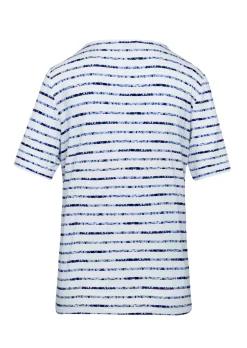 Confortable T-shirt imprimé de fleurs et rayures