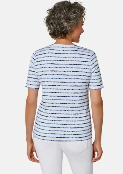 Confortable T-shirt imprimé de fleurs et rayures