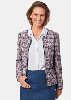 Elégant blazer en tissu bouclette et passepoil en jean
