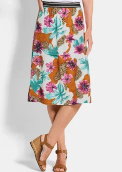 Jupe en jersey avec imprimé floral et animalier