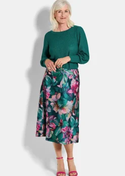 Jupe en satin avec motif floral