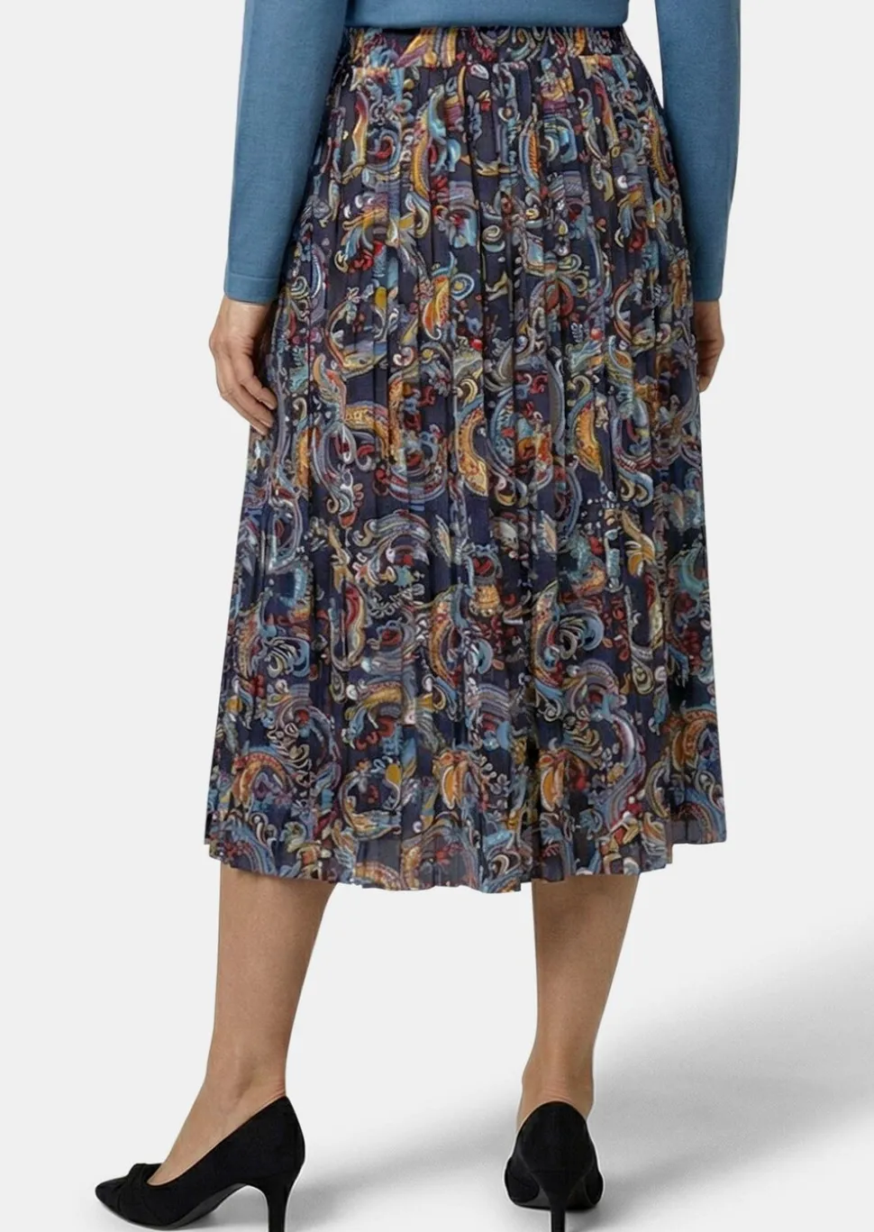 Jupe plissée midi à motif cachemire