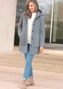 Manteau court bicolore en laine mélangée