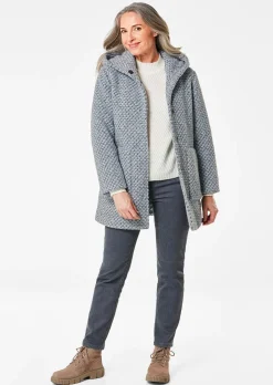 Manteau court bicolore en laine mélangée