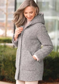 Manteau court bicolore en laine mélangée
