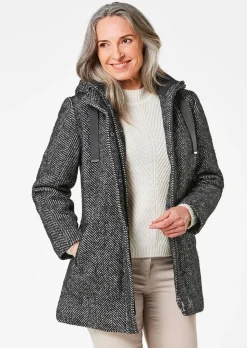 Manteau court à motif chevrons avec capuche
