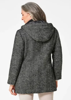 Manteau court à motif chevrons avec capuche