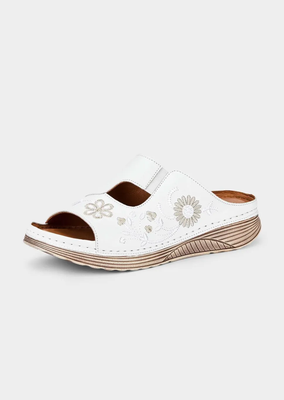 Mules en cuir avec motif floral