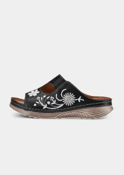 Mules en cuir avec motif floral