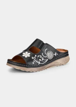 Mules en cuir avec motif floral
