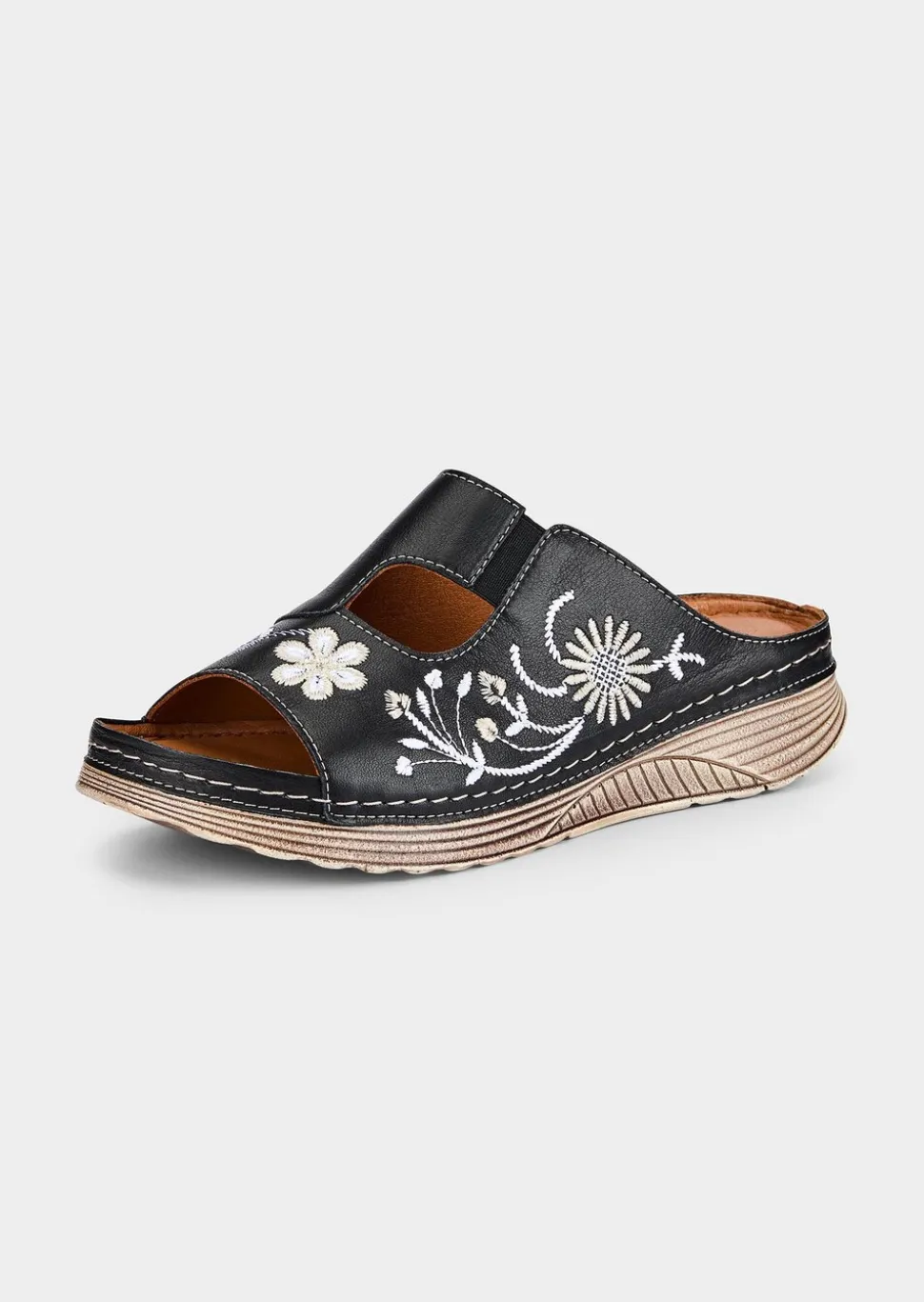 Mules en cuir avec motif floral