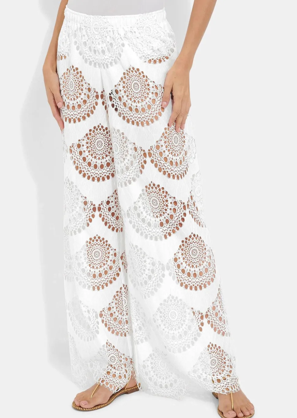 Pantalon de plage avec broderie ajourée