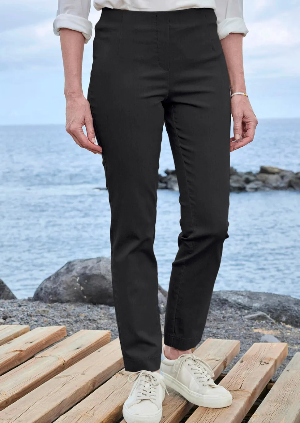 Pantalon en bengaline LOUISA, aspect jean