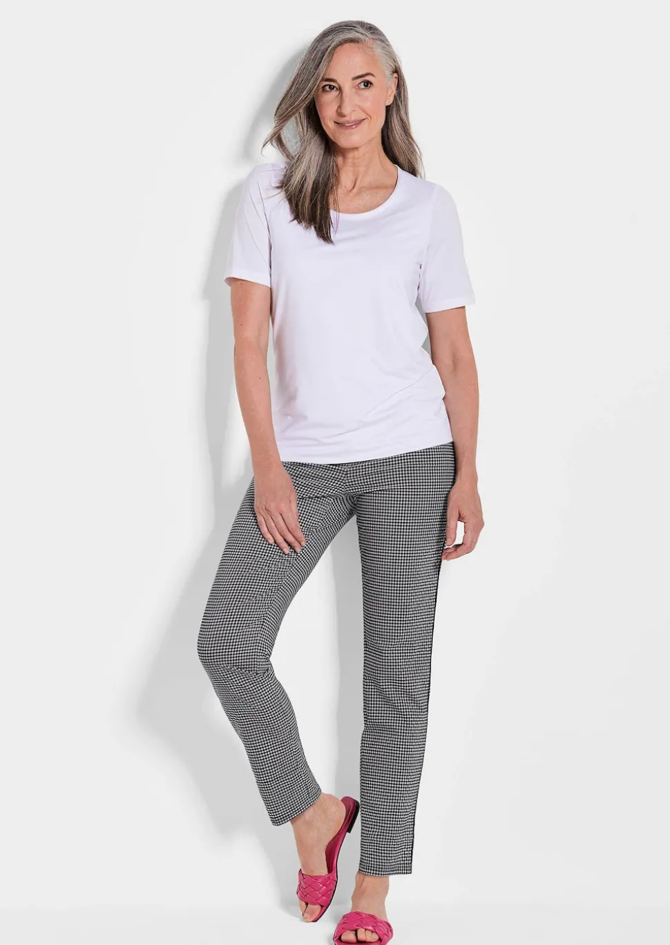 Pantalon LOUISA à motif Vichy en Seersucker