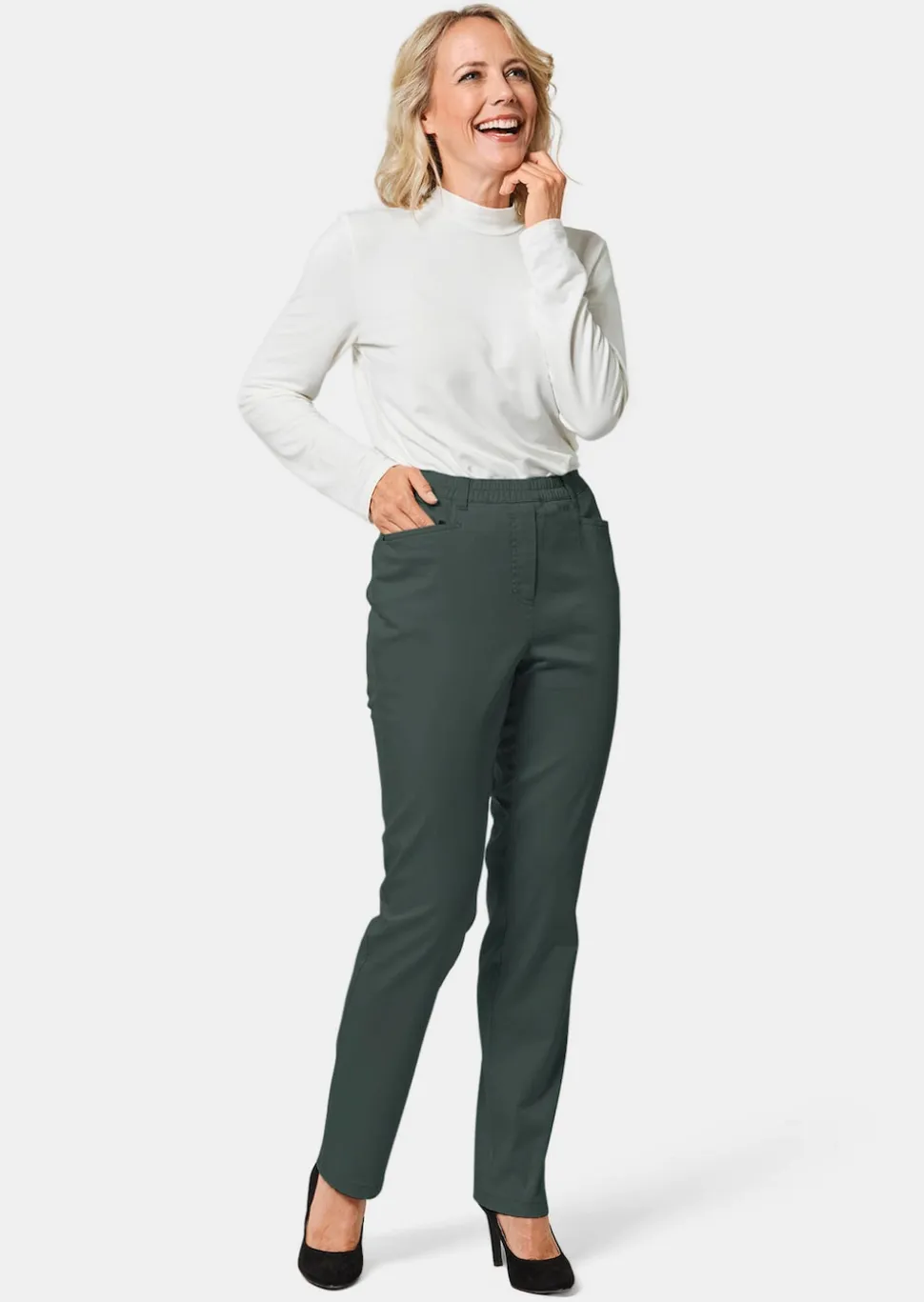 Pantalon LOUISA à taille élastique en coton satiné