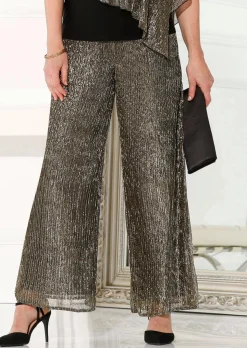 Pantalon palazzo VERA en tissu plissé brillant
