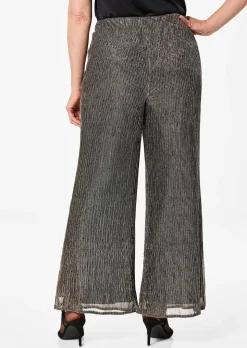 Pantalon palazzo VERA en tissu plissé brillant
