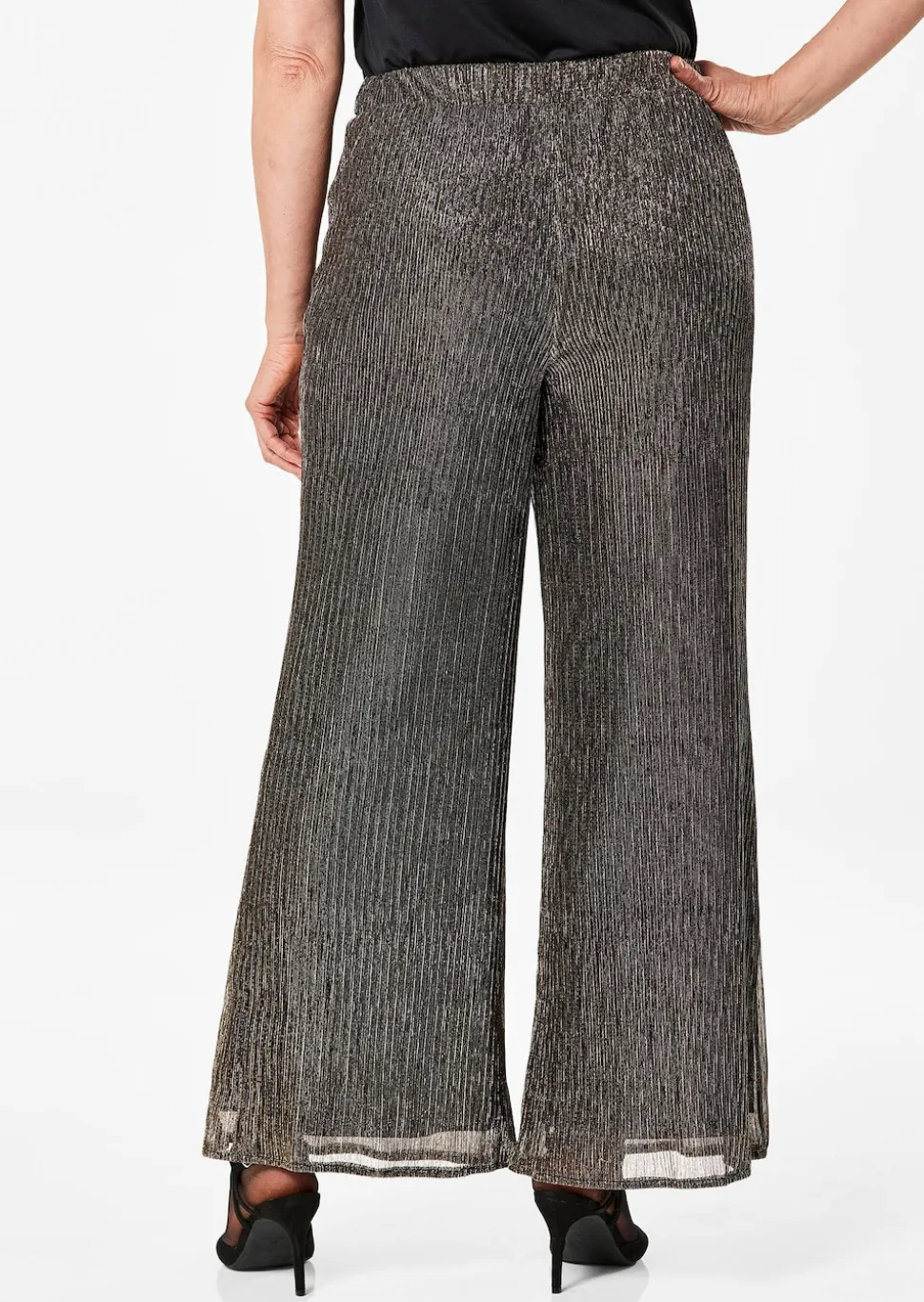 Pantalon palazzo VERA en tissu plissé brillant