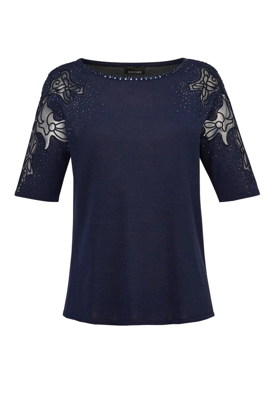 Pull avec empiècements en dentelle et pierres scintillantes