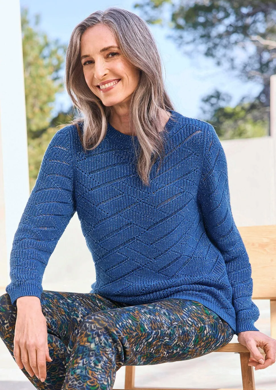 Pull en maille ajourée et tricot côtelé