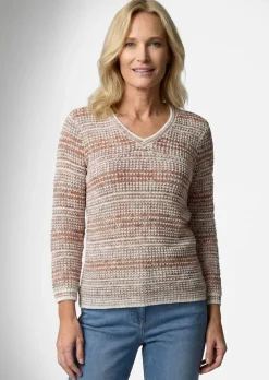 Pull en maille structurée, avec encolure en V