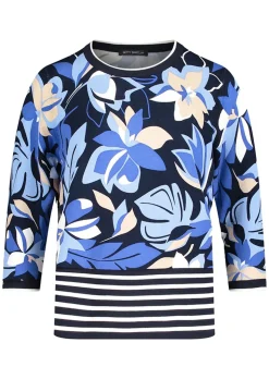 Pull en tricot fin avec imprimé de rayures et de fleurs