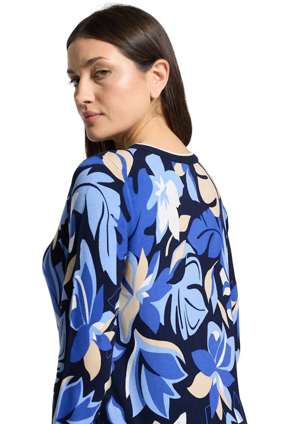 Pull en tricot fin avec imprimé de rayures et de fleurs