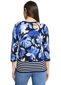 Pull en tricot fin avec imprimé de rayures et de fleurs
