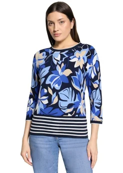 Pull en tricot fin avec imprimé de rayures et de fleurs
