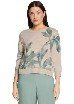 Pull en tricot fin avec imprimé de feuilles