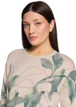 Pull en tricot fin avec imprimé de feuilles