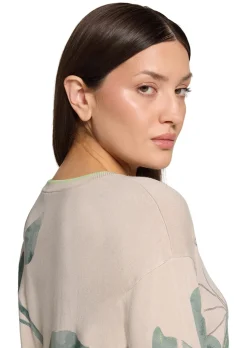 Pull en tricot fin avec imprimé de feuilles
