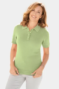 Pull en tricot à manches courtes et col chemisier