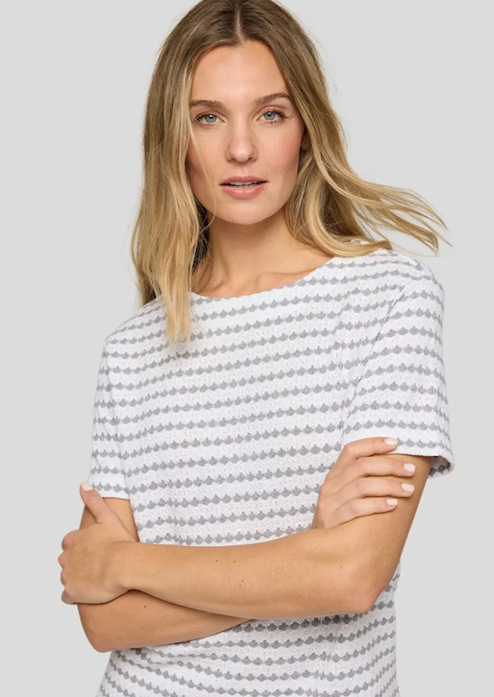 Pull à manches courtes en tricot structuré, avec coton