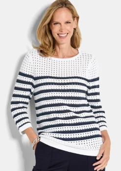 Pull marin à rayures avec motif ajouré