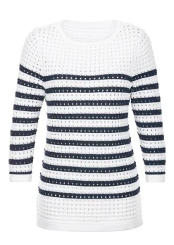 Pull marin à rayures avec motif ajouré