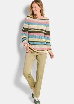 Pull à rayures en maille ajourée